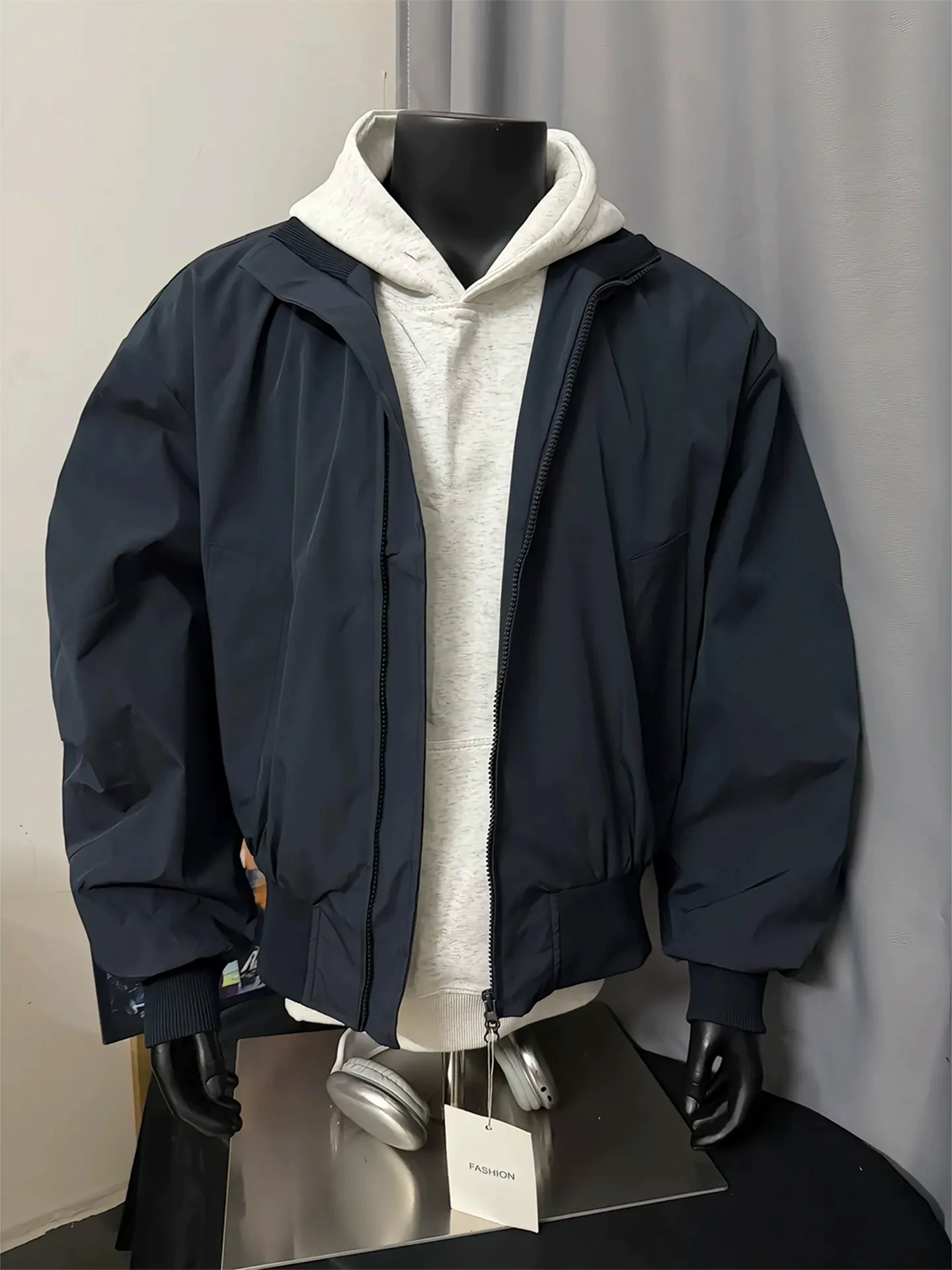 

Loose Fit Men's Bomber Pilot Jaet ort Sle Autumn Wear Polyester Fiber Windproof Zipper Closure No Hat Outdoor Casual