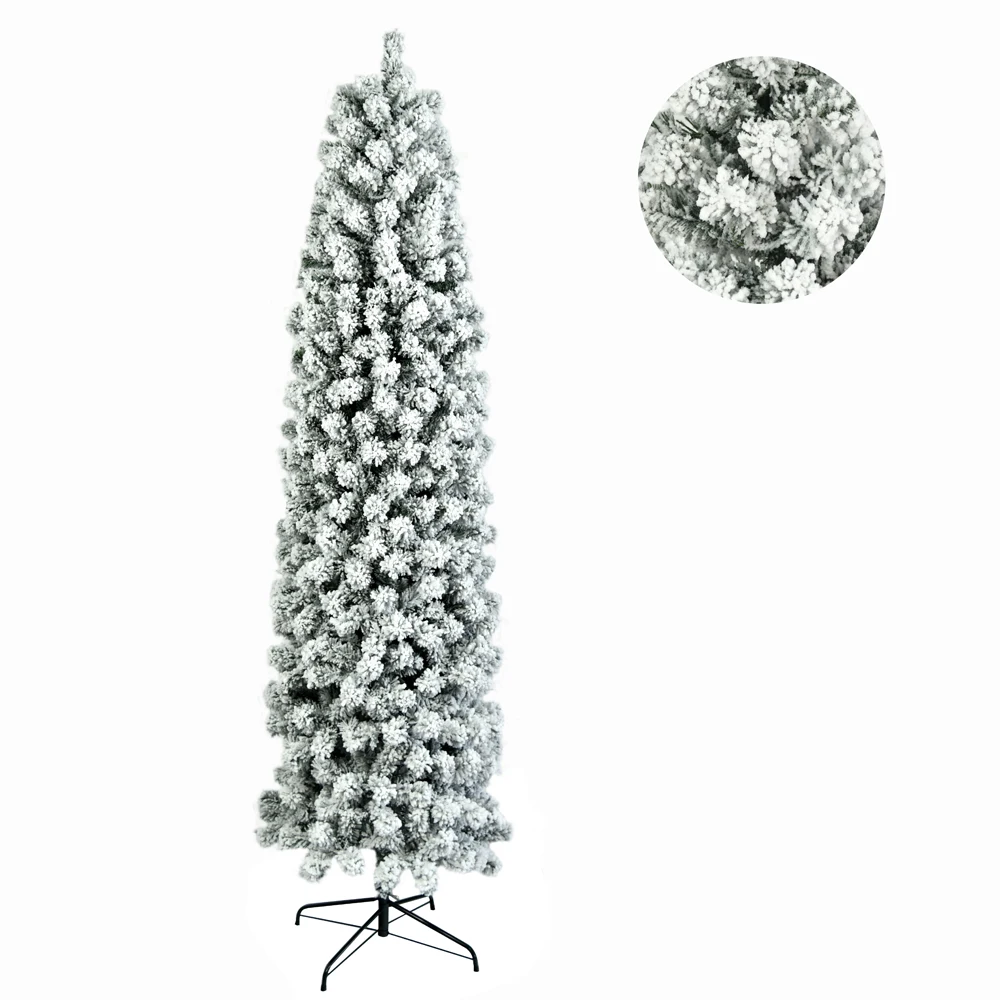 

7.5ft Pencil Flocking Christmas Tree, Discover the Enchanting Beauty of the Traditional, Festive,