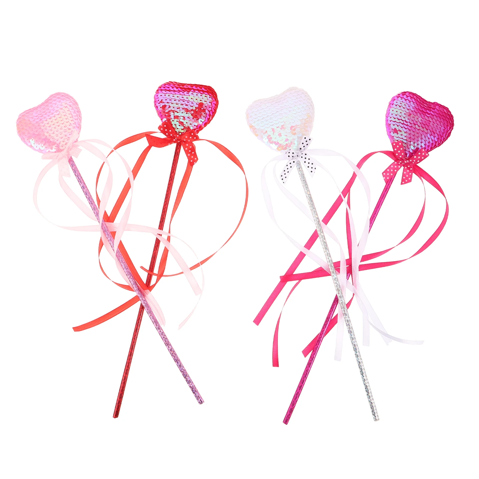 

4Pcs Sparkling Heart Fairy Wand Sequined Princess Wand Props for Dress Up Birthday Party Cosplay Stage