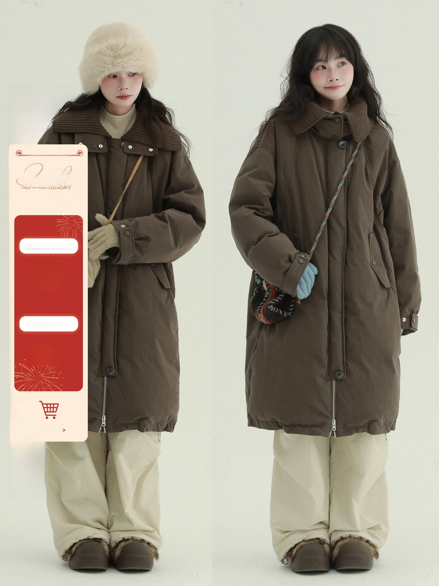 

Rare Long 90 down Vest Knitted Collar Warm Retro Sle Loose Artistic Women's Puffer Jaet Thiened Winter Outerwear