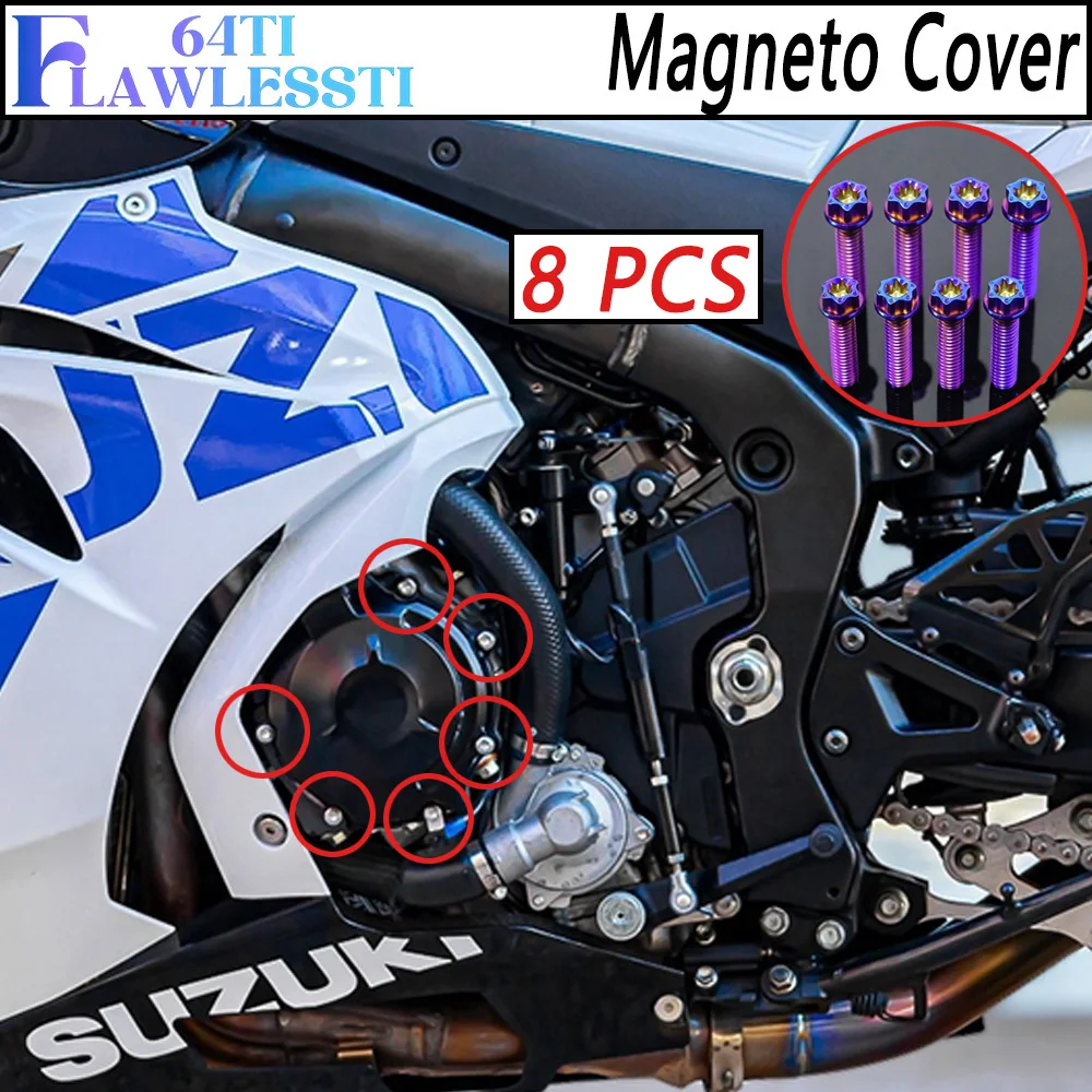 FLAWLESSTI Gr5 Titanium Bolt Magneto Clutch Cover Chain Adjuster Pipe Cover Rear Frame Bolt Sprocket Nut For Suzuki GSX-R1000