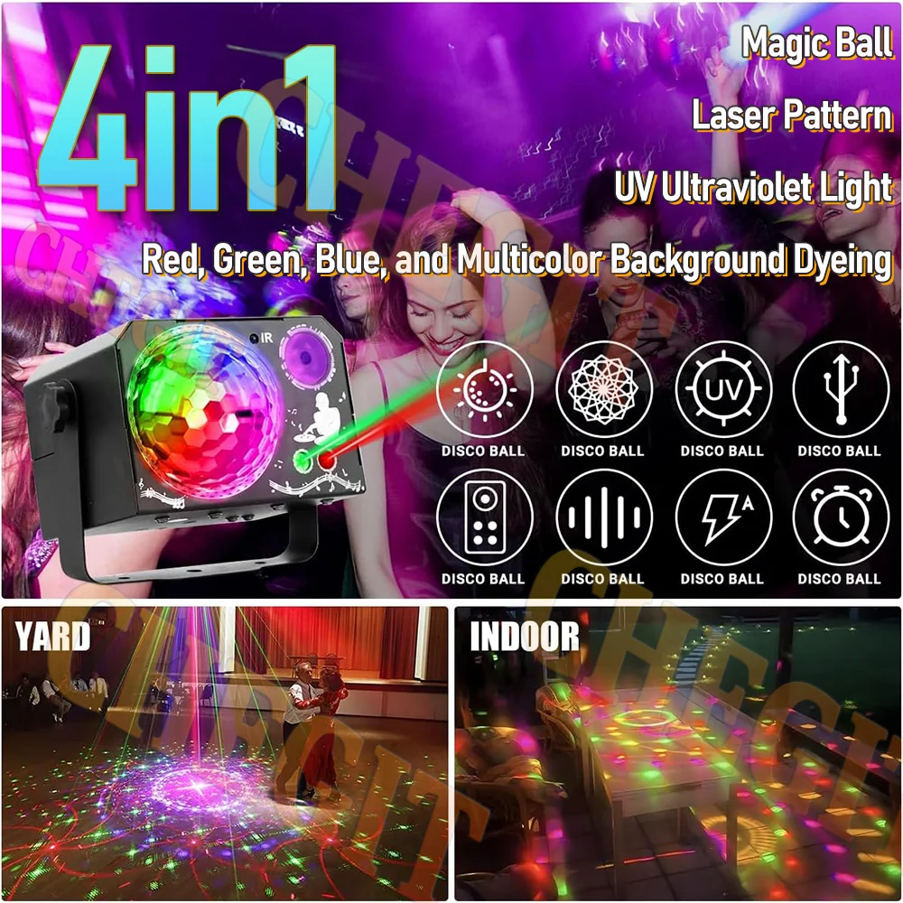 4in1 أضواء الحفلات، ضوء الديسكو، Rgb الصوت المنشط Dj ستروب أضواء المسرح للحفلات عيد ميلاد هدية الكريسماس الزفاف كاريوكي