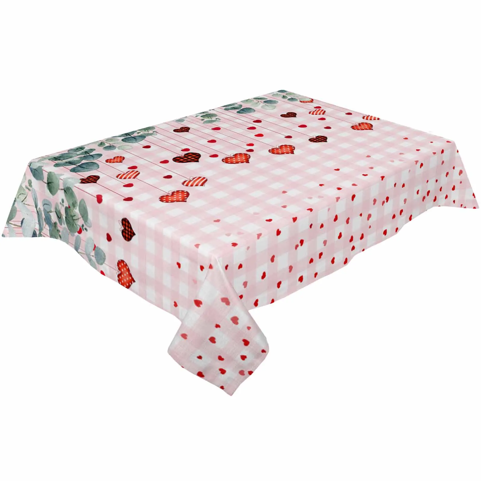 Valentine'S Day Eucalyptus Leaf Love Table Cloth Waterproof Dining Tablecloth Kitchen Decorative Party Table Cover