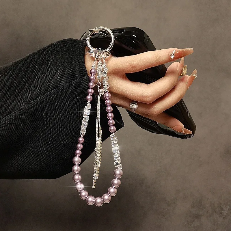 الفاخرة الماس شرابة الكريستال الهاتف المحمول الحبل الراقية لؤلؤة داهوا قلادة سلسلة محمولة قصيرة للهواتف #5