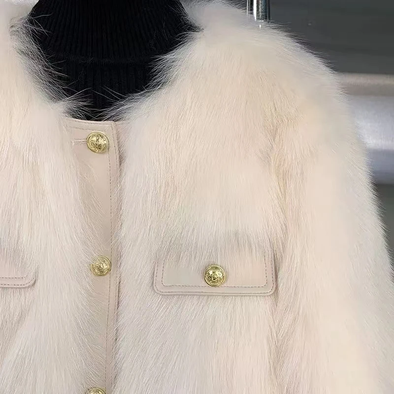 Elegant Faux FUR JACKET ผู้หญิงฤดูใบไม้ร่วงฤดูหนาว WARM หนา O-คอปุ่ม Solid Outwear แฟชั่น High Street เลียนแบบ Fox FUR Lady Coat