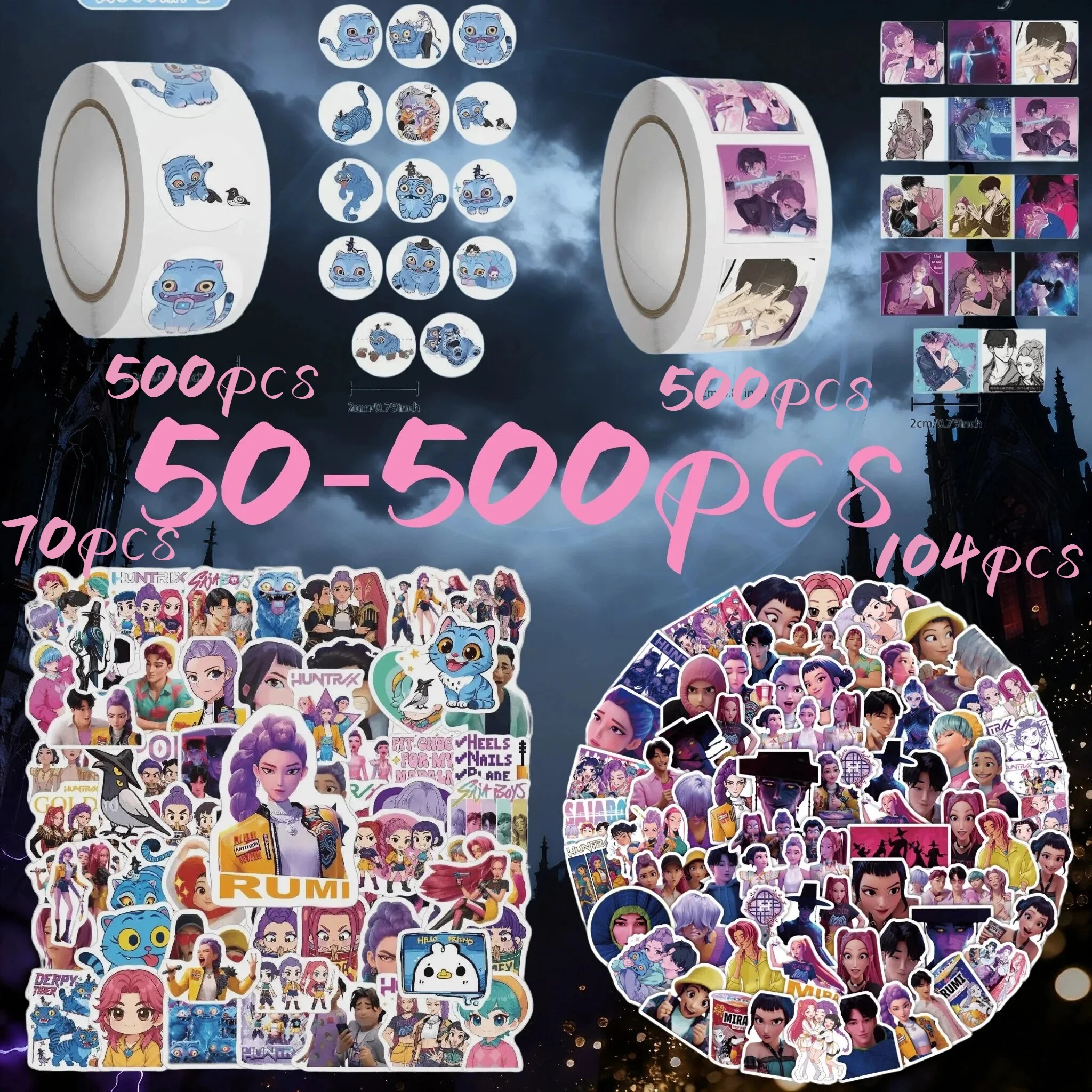 50-500 pçs novo anime kpop demônio caçadores adesivos diy scrapbooking telefone bagagem skate decalque à prova dwaterproof água kawaii