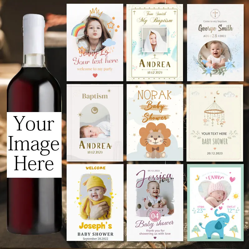 Custom Wine Bottle Stickers Personalize Printing Photo Birthday Baptism Baby Shower Pregnancy Baby Announcement Wine Labels