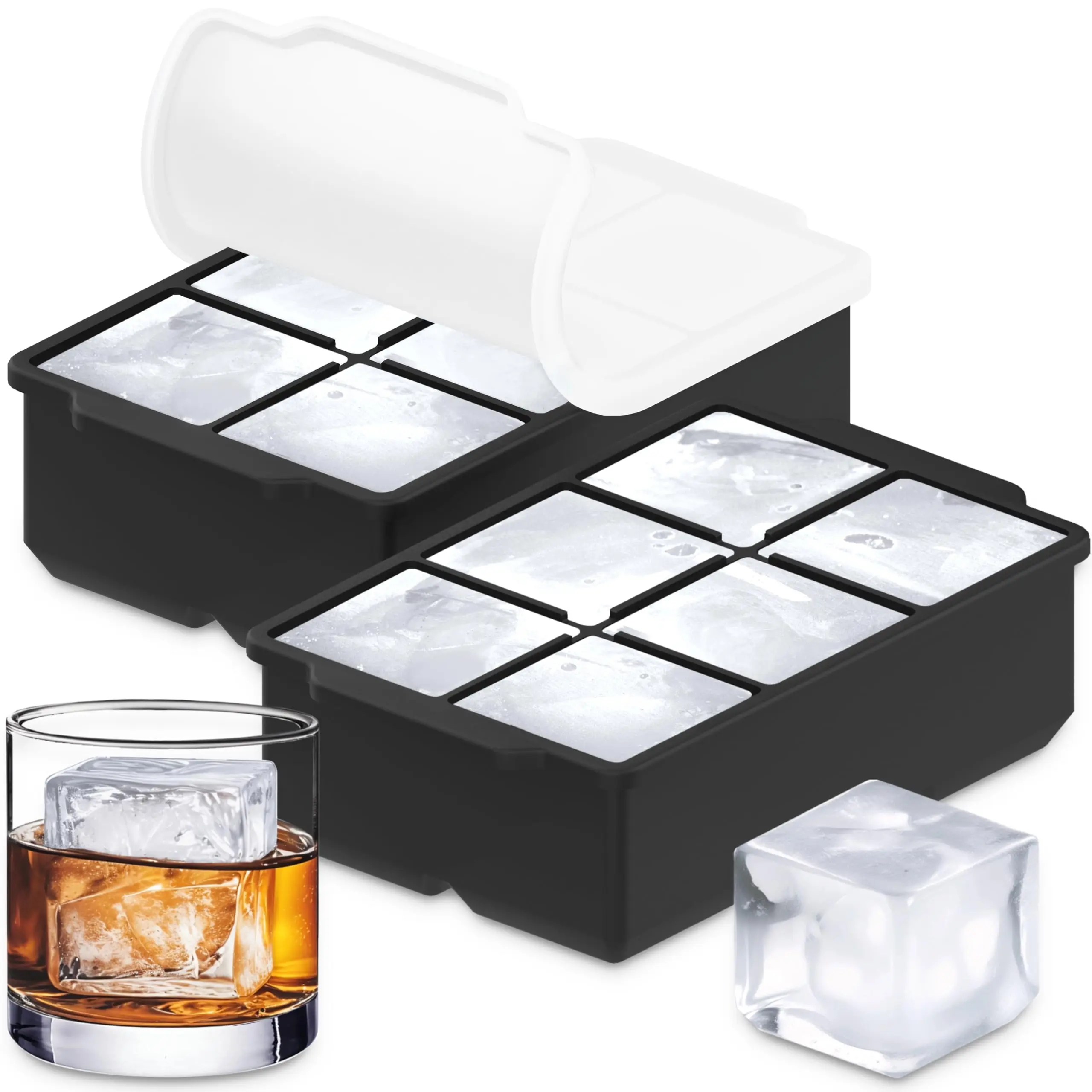4/6/8/15Grids Silicone Ice Cube Molds Spherical Ice Molds Reusable Whiskey Ice Cube Molds Cocktail Freezer DIY Homemade Barware