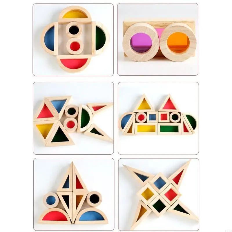 F62d 24pcs/conjunto Blocos construção caleidoscópicos com tábua acrílico colorida brinquedos educacionais para