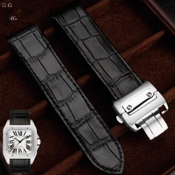 High Quality waterproof Genuine Leather Watch Strap For Cartier Santos 100 Men's And Women Folding Buckle strap 20mm 23mm