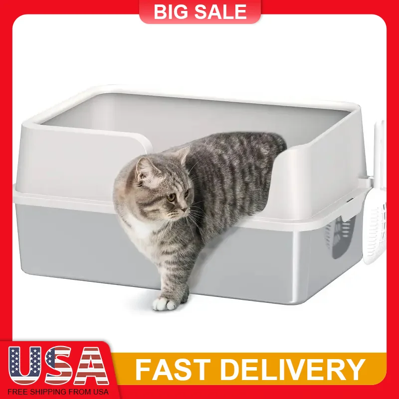 

XL Stainless Steel Cat Litter Box Enclosed High Sided for Large Cats Odor Resistant Anti Leak with Scoop Pet Toilet