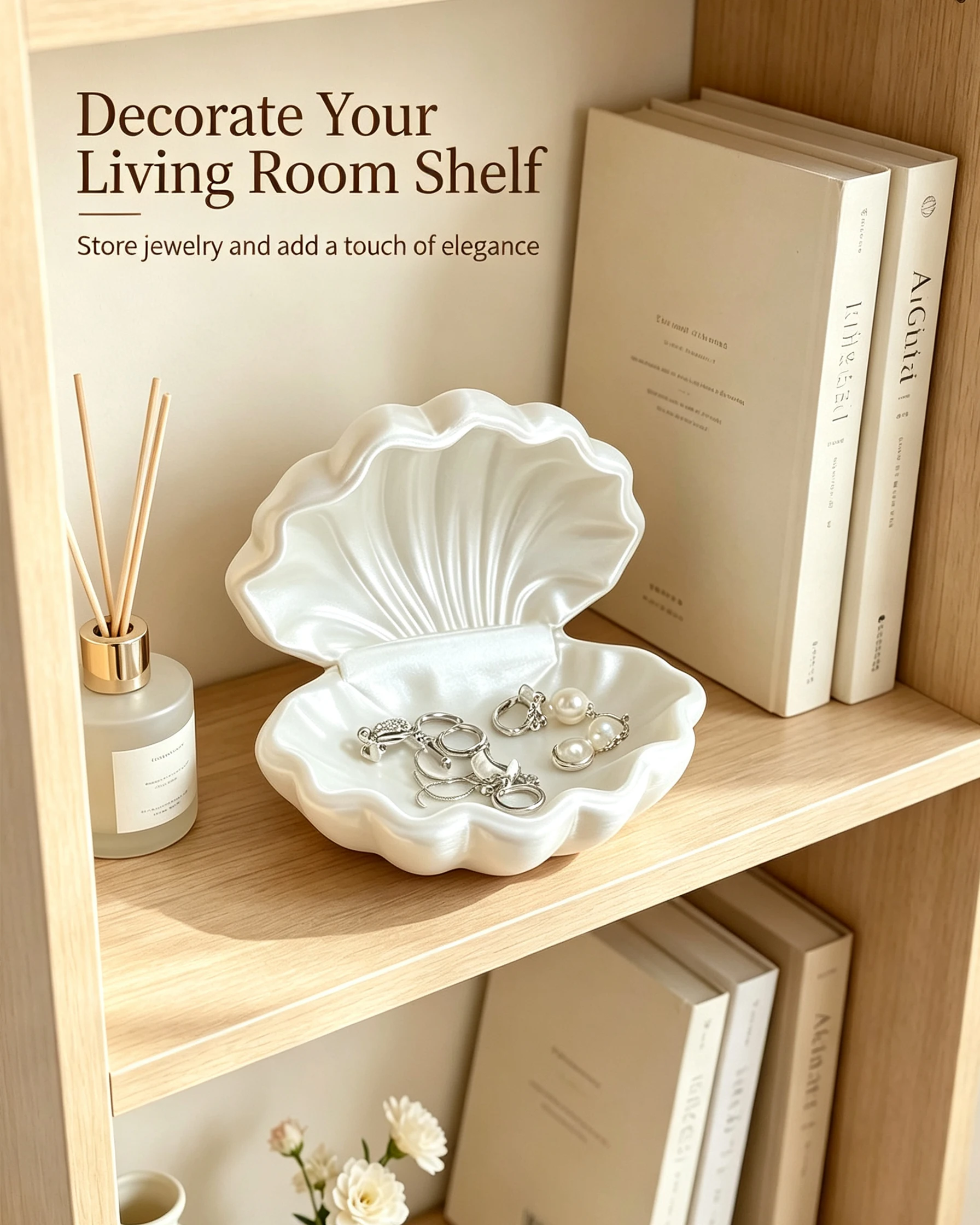 Cream Style Shell Jewelry Storage Tray, Living Room Bookshelf, desktop Crafts, Graduation Season, School Start Gift