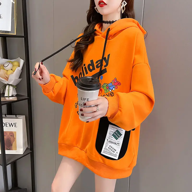 Street Casual New Lacing Thin Hoodies Spring Autumn Long Sleeve Print Letter Loose Pullovers Top Fashion Vintage Women Clothing