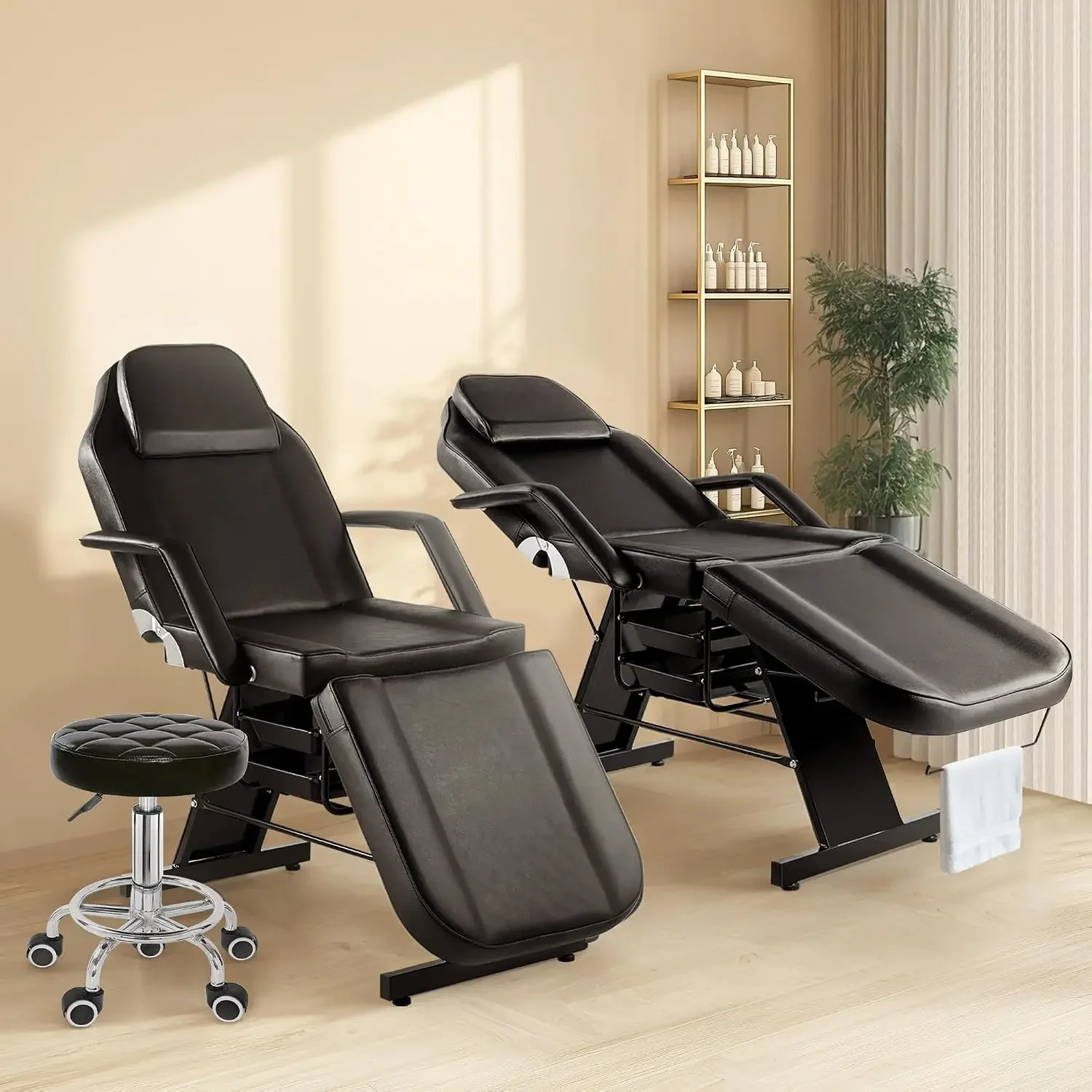 Tattoo Chair for Client, Facial Beds for Esthetician with Hydraulic Stool, Black Tilting Tattoo Artist Chair Adjustable Backrest