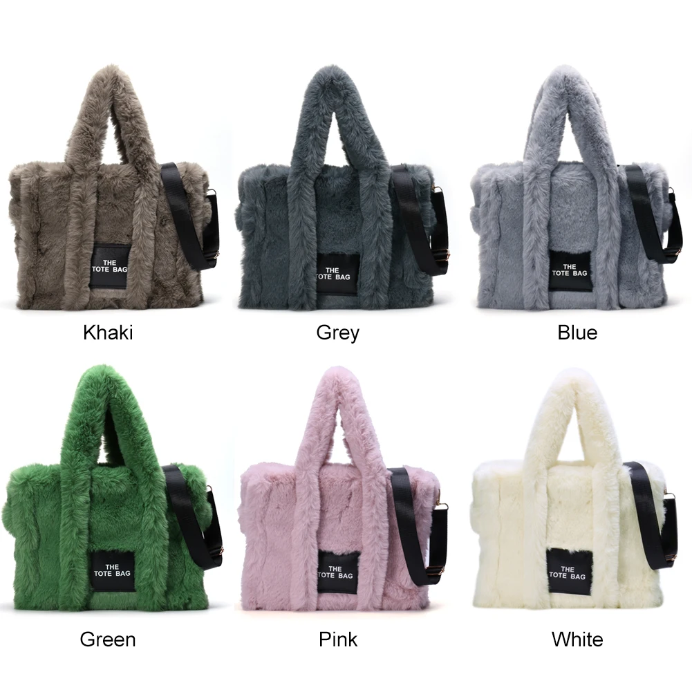 Fashion Shoulder Bag Solid Fluffy Crossbody Tote Bag Soft Plush Portable Large Capacity for Travel Work for Daily Shopper