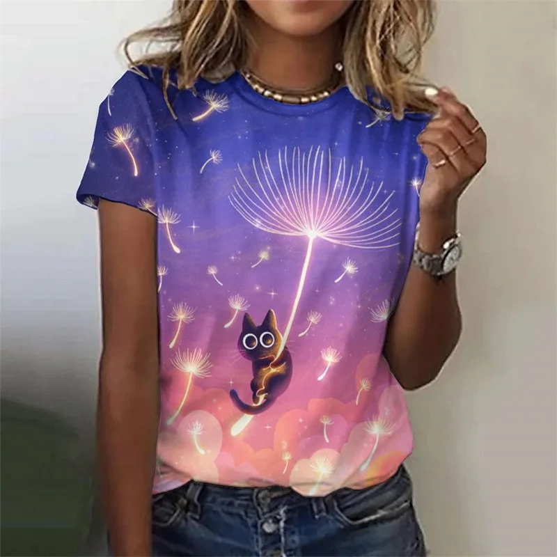 Women's T-Shirts Funny Cartoon Cat 3D Print Casual O-Neck Short Sleeve T Shirt Harajuku Tees Streetwear Y2k Tops Female Clothing