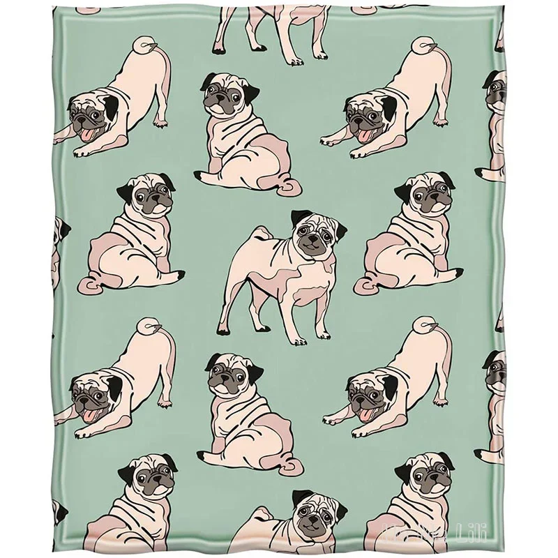 Manta de franela con estampado suave de perro Pug, manta suave de dibujos animados de Ho Me Lili para niños, sofá, silla, cama, oficina, viaje y Camping