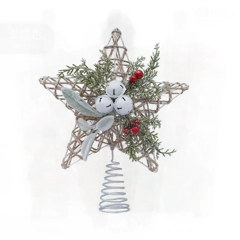 

Украшение верха рождественской елки - железный колокольчик из пеньковой веревки со звездой, трансграничные украшения для праздничной атмосферы