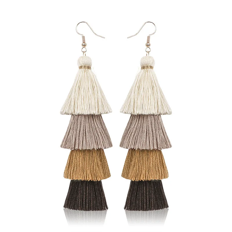 Boho 4 Layered Tassel Drop Earrings For Women Ethnic Long Fringe Statement Dangle Earring Girls Trendy Jewelry Gift