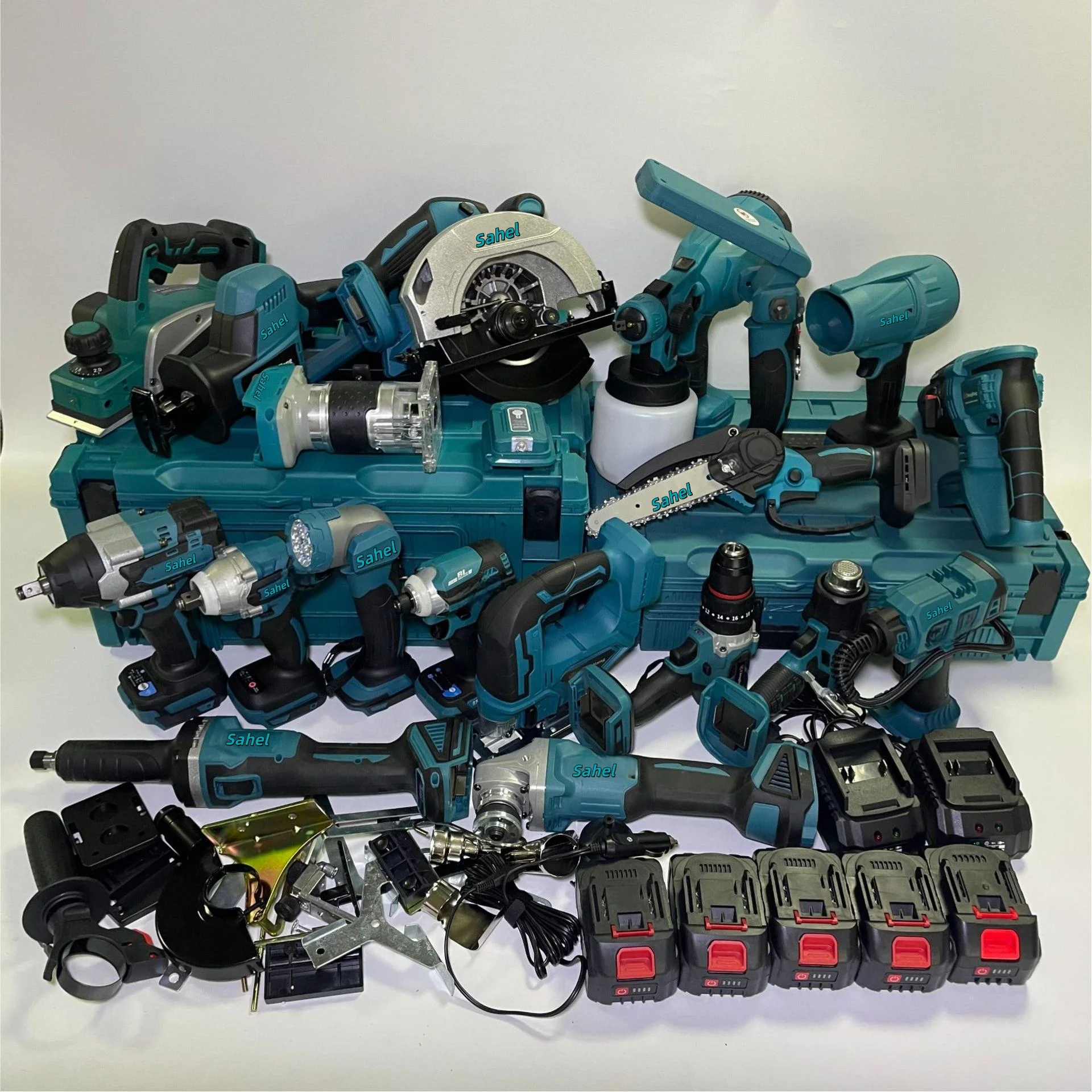 Brushless OEM Power Tool Kit (15-Pieces) Cordless Electric Hammer/Drill/Grinder/Wrench Lithium Battery Heavy-Duty Work Hard Case