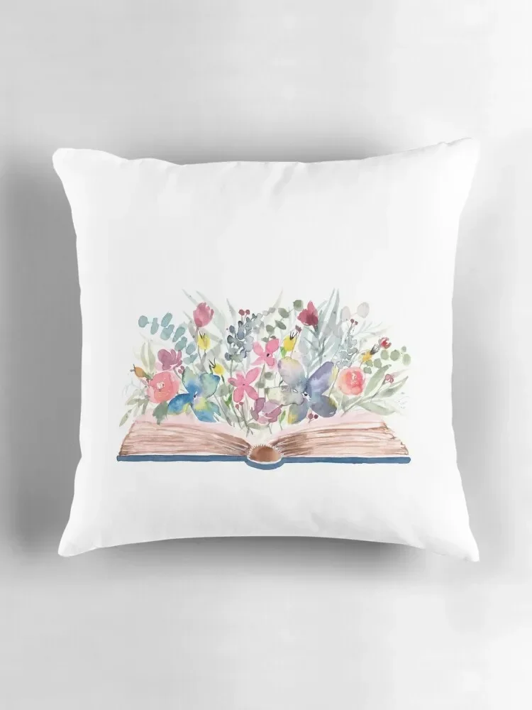 Watercolor Open Book with Florals Throw Pillow Pillowcase Cushion ornamental pillows pillow