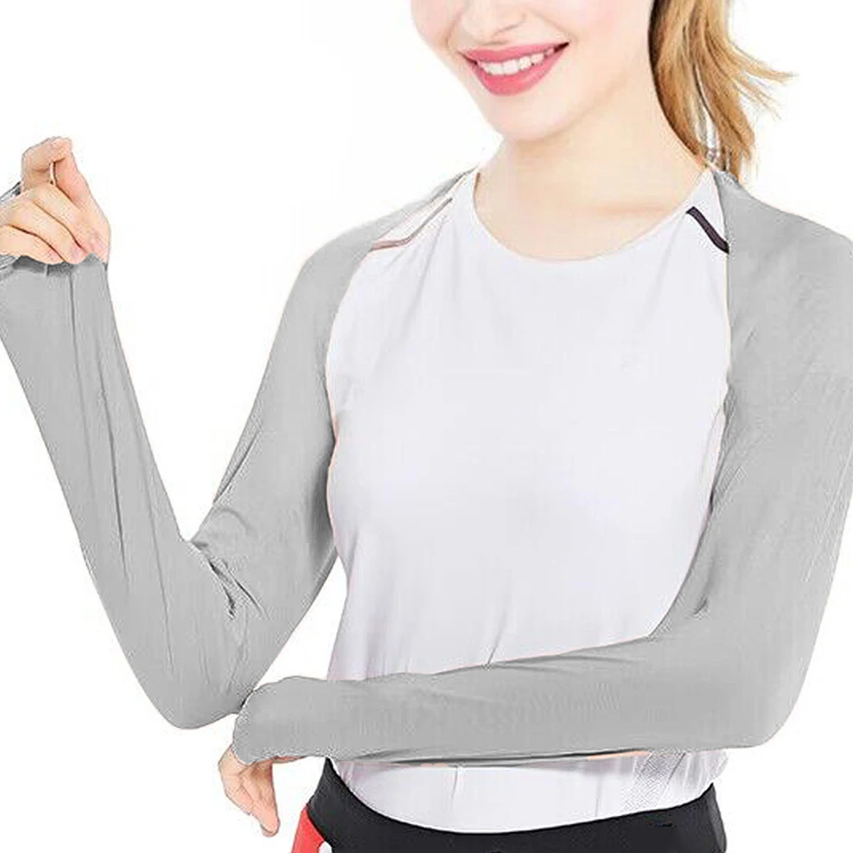 Women Ultra-thin Shawl Arm Sleeves Summer Ice Silk Arm Cover Long Gloves UV-Protect Sunscreen Hand Cover Outdoor Golf Sport