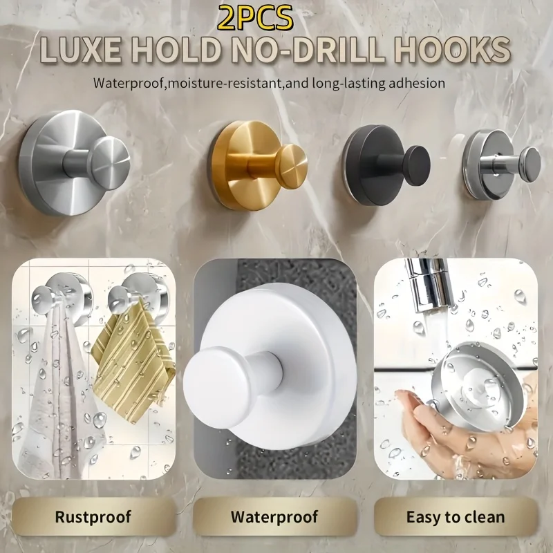 2pcs Strong Suction Cup Hooks, Ideal for Shower, Bathroom & Kitchen - No-Drill Wall Mounted Towel Holder with Vacuum Technology
