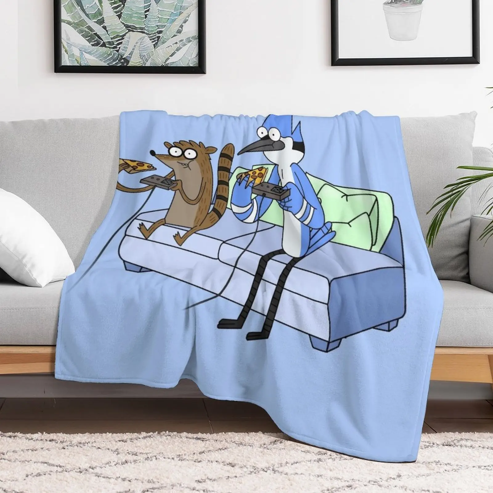 

Mordecai and Rigby Pizza and Video Games Throw Blanket Tourist halloween Blankets For Bed Blankets