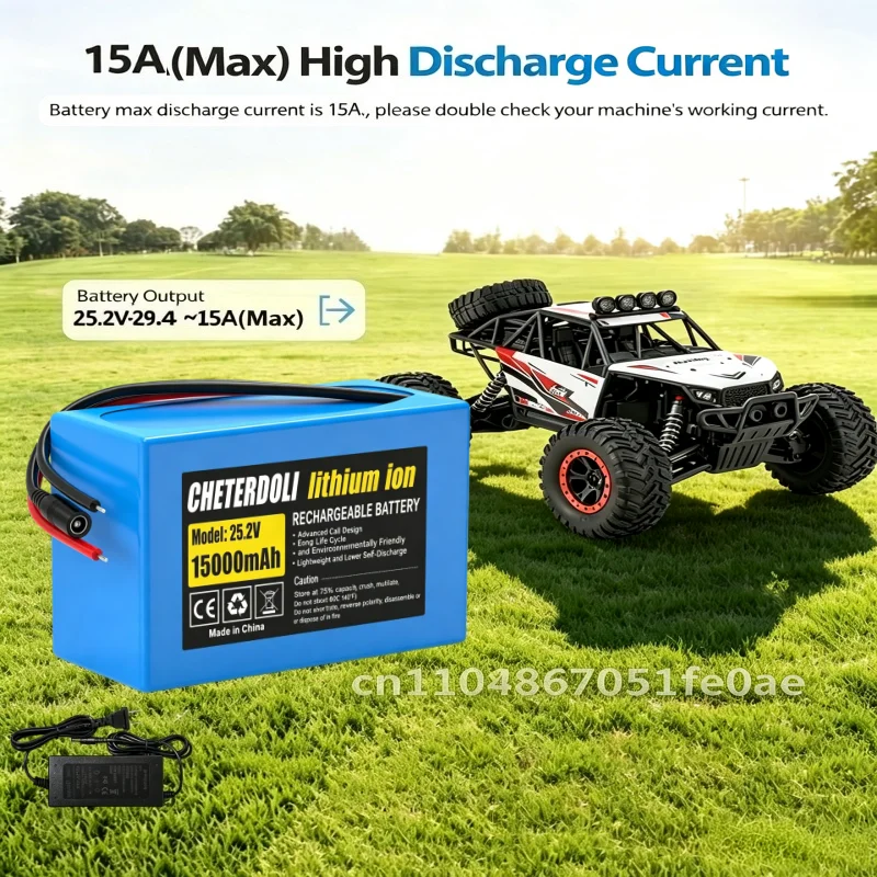 New  25.2V 15000mAh Lithium Battery with 2A Fast Charger, Cable Connector, Rechargeable Li-ion Battery for 25.2V  DIY Project