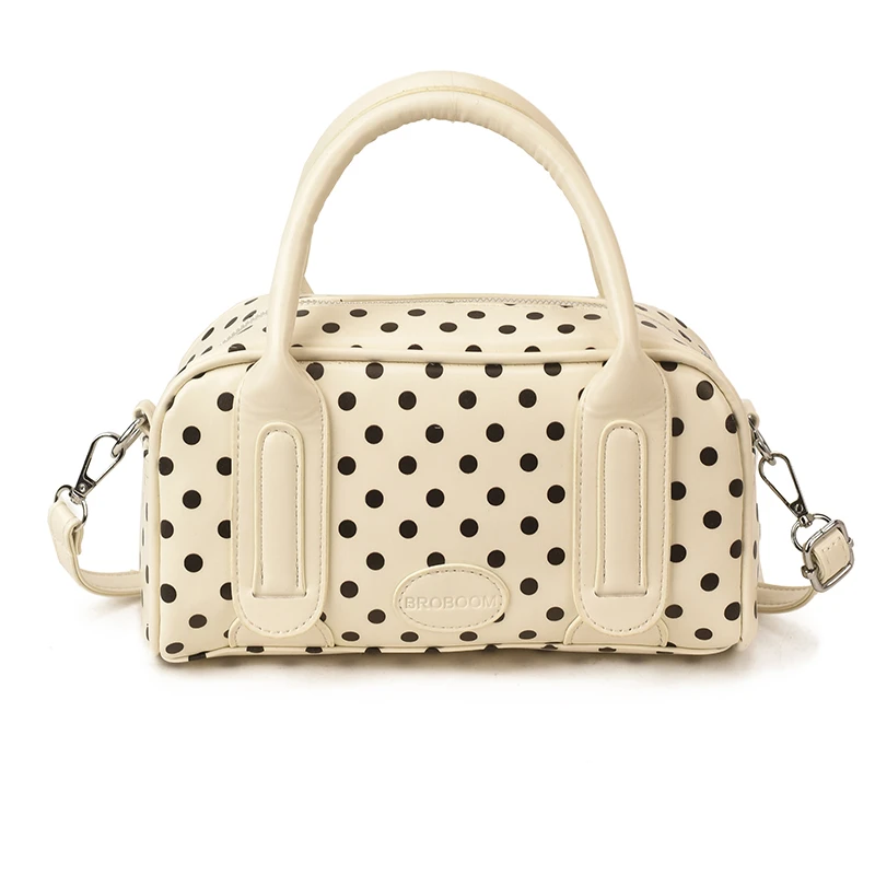 

Designer Polka Dot Boston Handbag for Women 2026 Spring PU Leather Small Top Handle Bag Adjustable Strap Shoulder Crossbody Bag