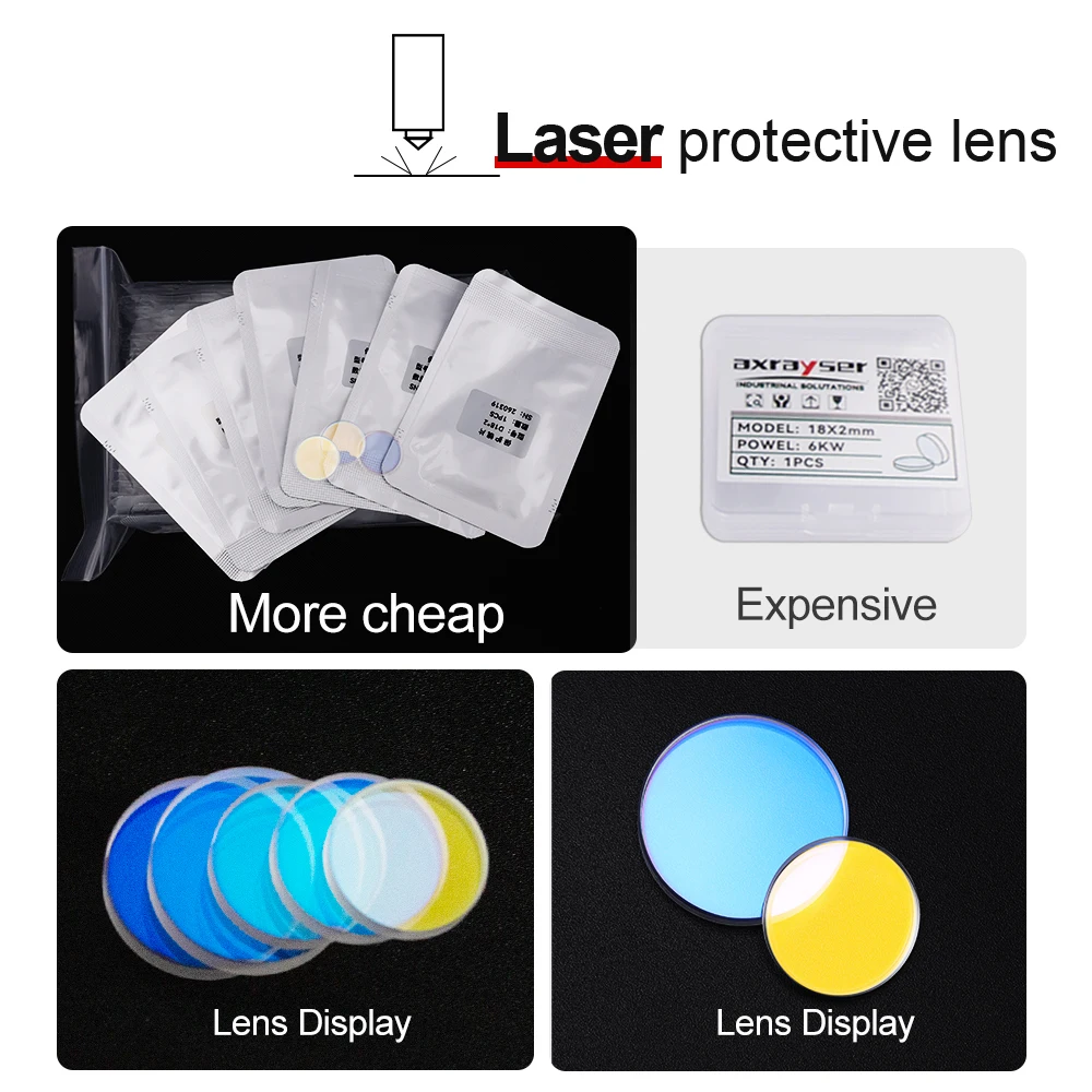 500PCS Wholesale Fiber Laser Protective Lens Quartz Fused Silica Window Glass For Raytools Precitec WSX Laser Cutting Machine