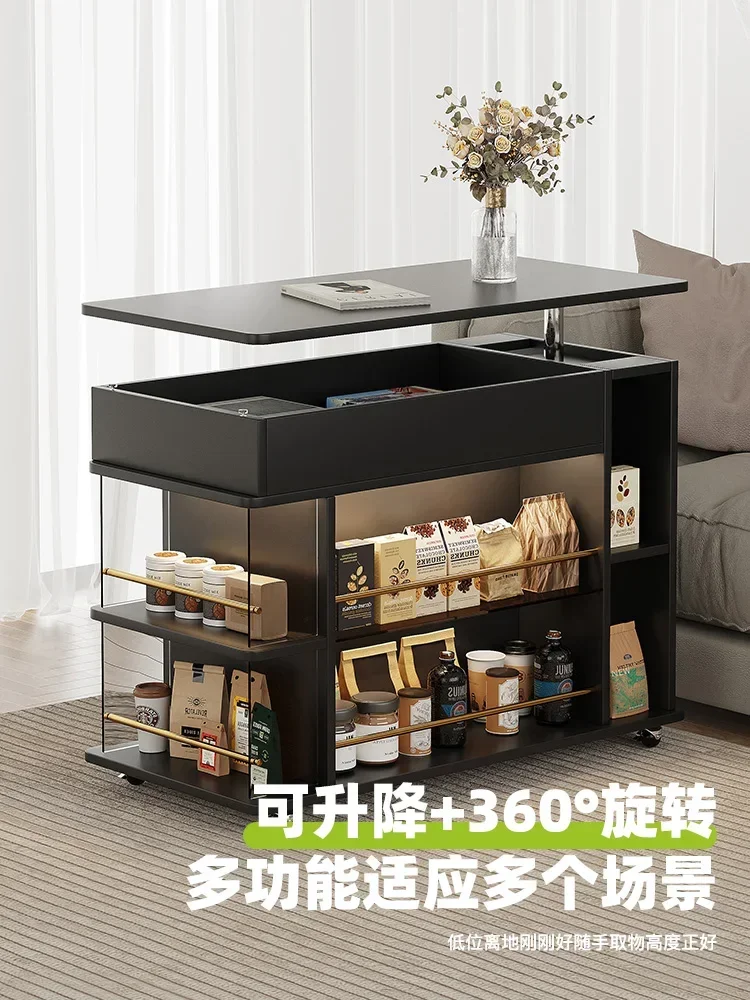 French Cream Style Retro Sofa Side Table Movable Lifting Coffee Table Side Cabinet
