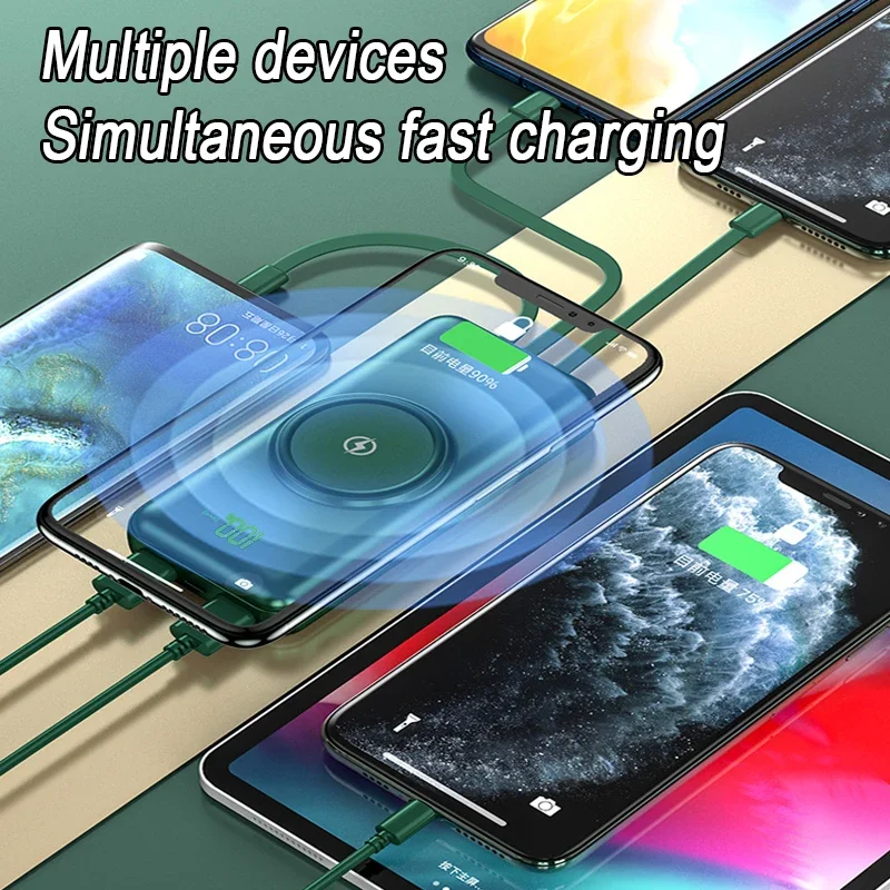 200000mAh Wireless Fast Charging Large Power Bank Large Capacity Sharing Comes With Four-Wire Mobile Power Supply