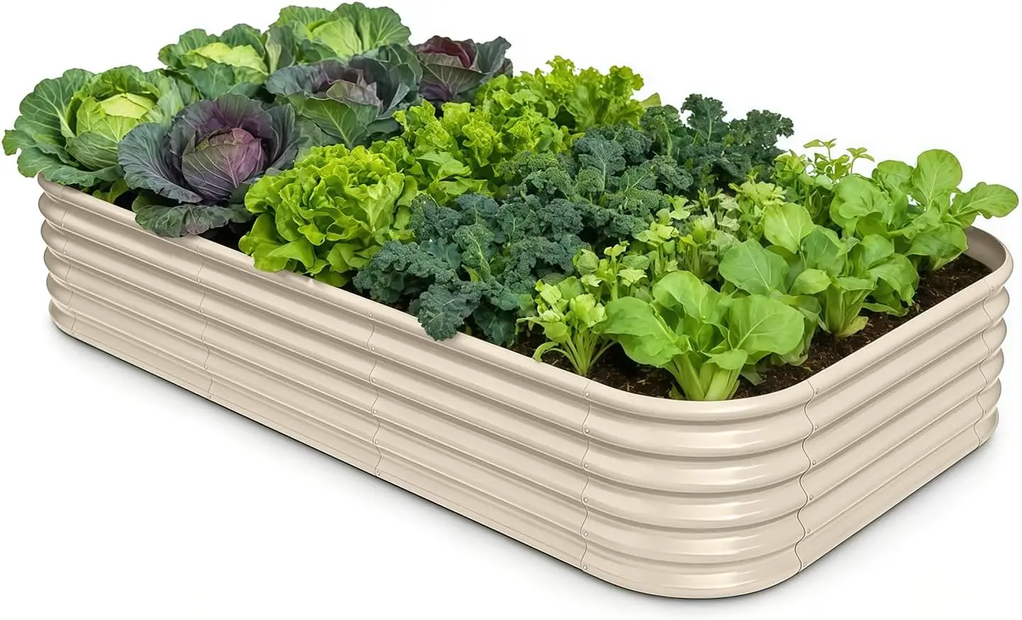 Rust Resistant Galvanized Modular Raised Garden Bed Sand Beige Metal Plant Container Outdoor For Vegetables Herbs Leafy Greens Flowers Yard Garden Landscape