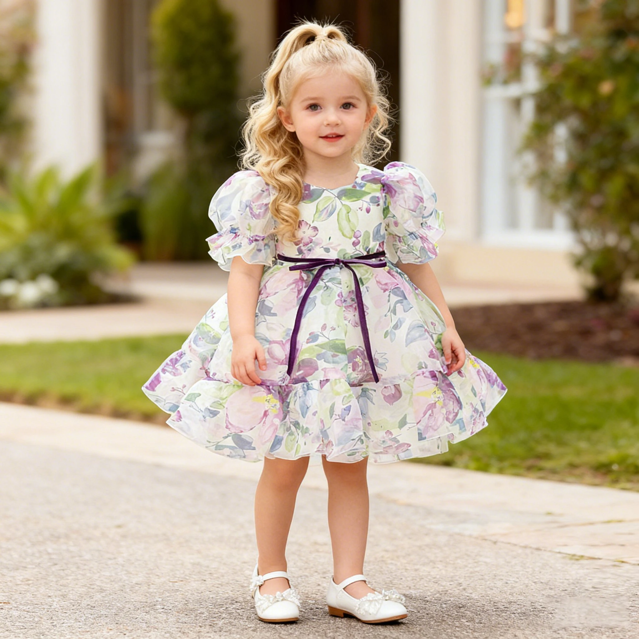 

Toddler Flower Party Baby Girls Dress Elegant Tulle 1st Birthday Princess Dress Girls Bow Wedding Bridesmaids Evening Prom Gown