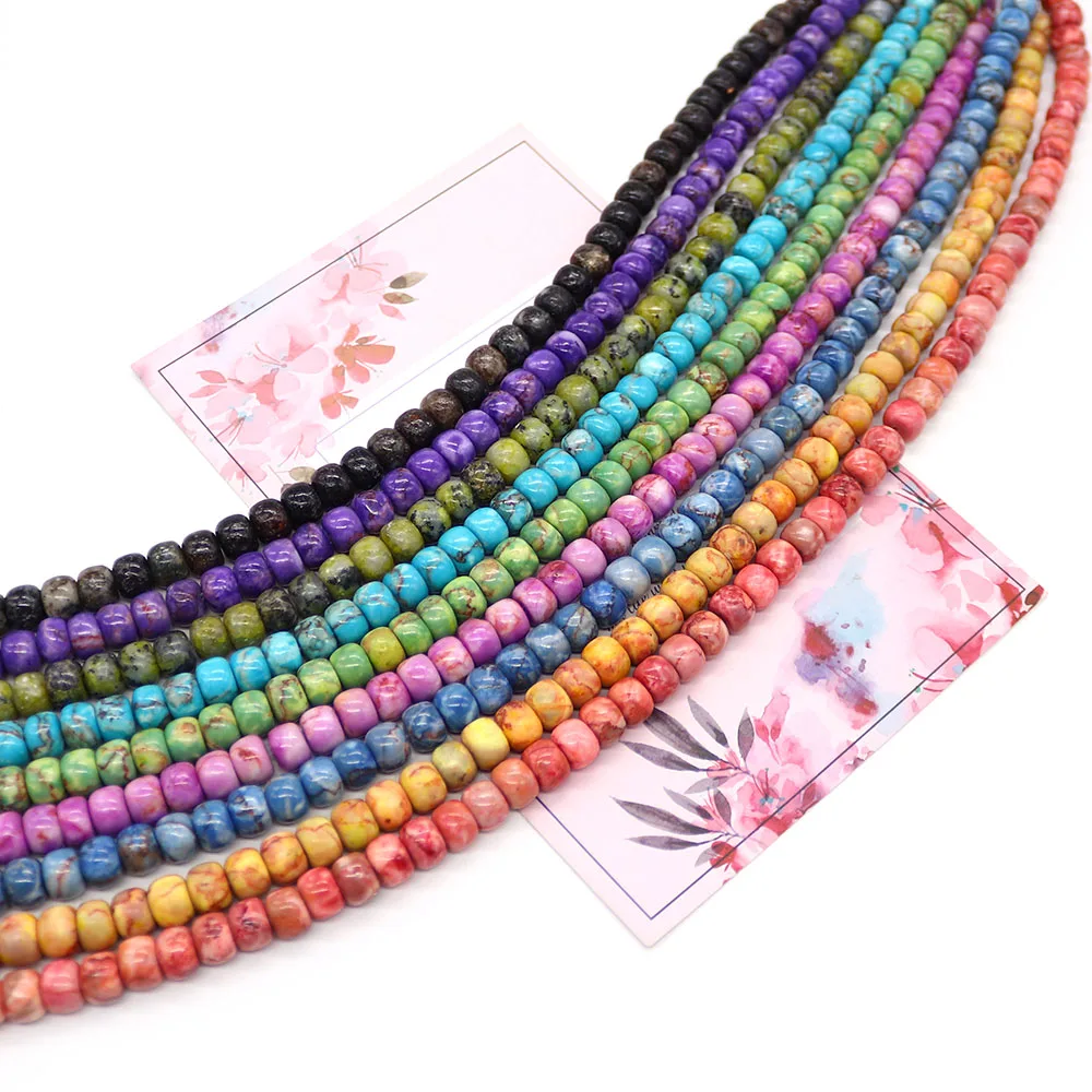 

Colorful Natural Emperor Stone Beads Flat Round Beads Sense of Oil Painting Straight Hole Loose Bead Jewelry Accessory 1 Strand