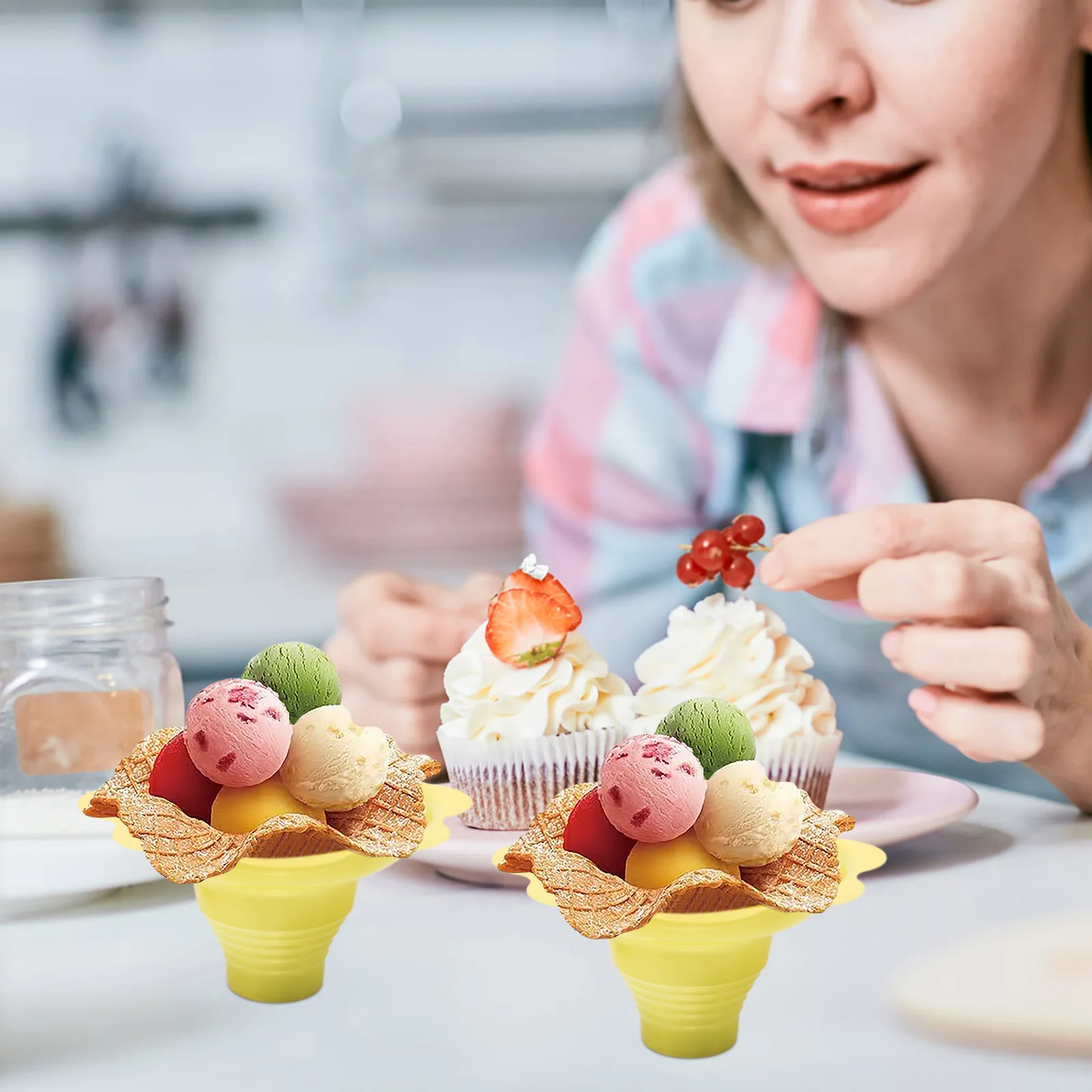 

50pcs 4oz Cup Cups Disposable Blue Ice Cream Cups Bowls Dessert Holder Water Dessert Holder Ice Container