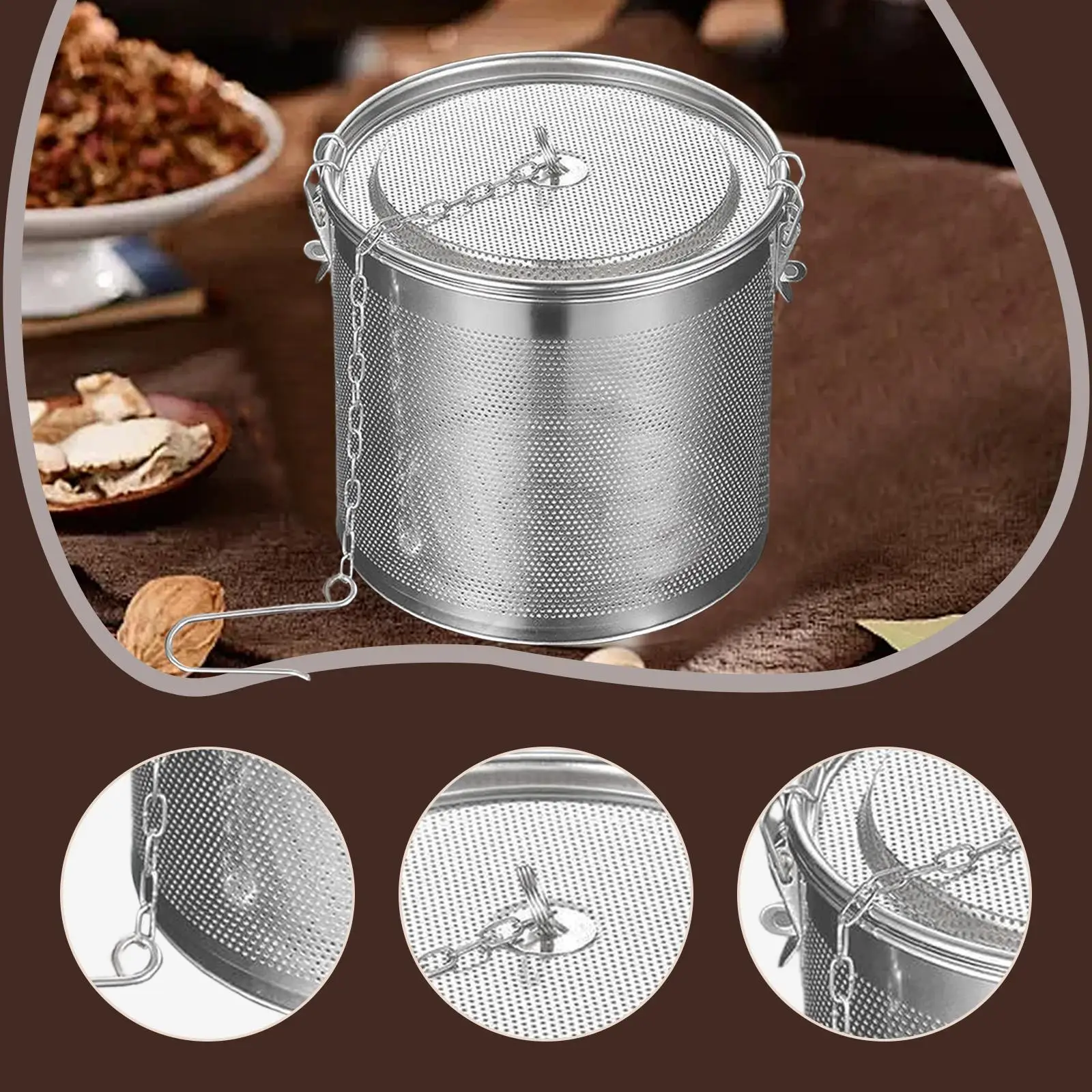 Mesh Strainer Basket with Extended Chain Hook Tea Infuser Reusable Steel Tea Brewing Filter for Teapot