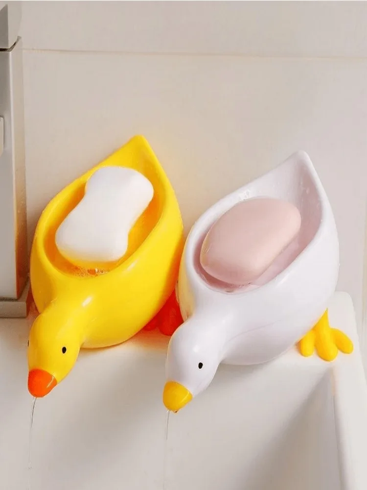 Yellow Duck Shape Soap Box with Drainage Cute Cartoon Soap Dish Holder Plastic Soaps Container Dish Tray Bathroom Accessories