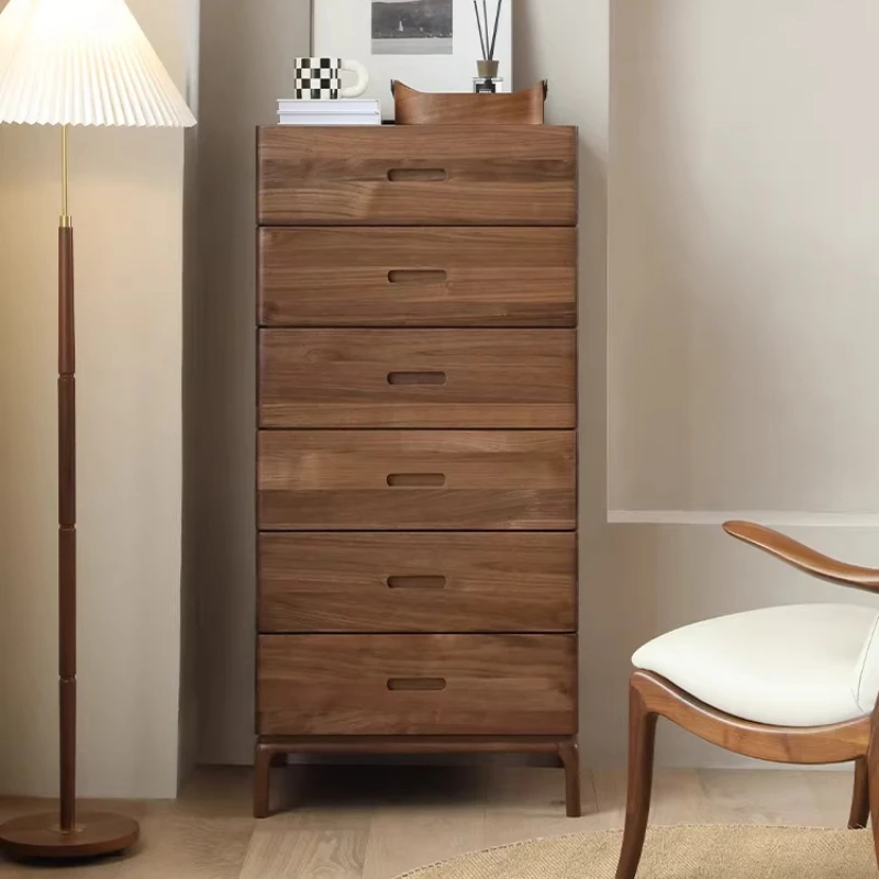 Solid wood chest, black walnut six chest, bedroom minimalist locker