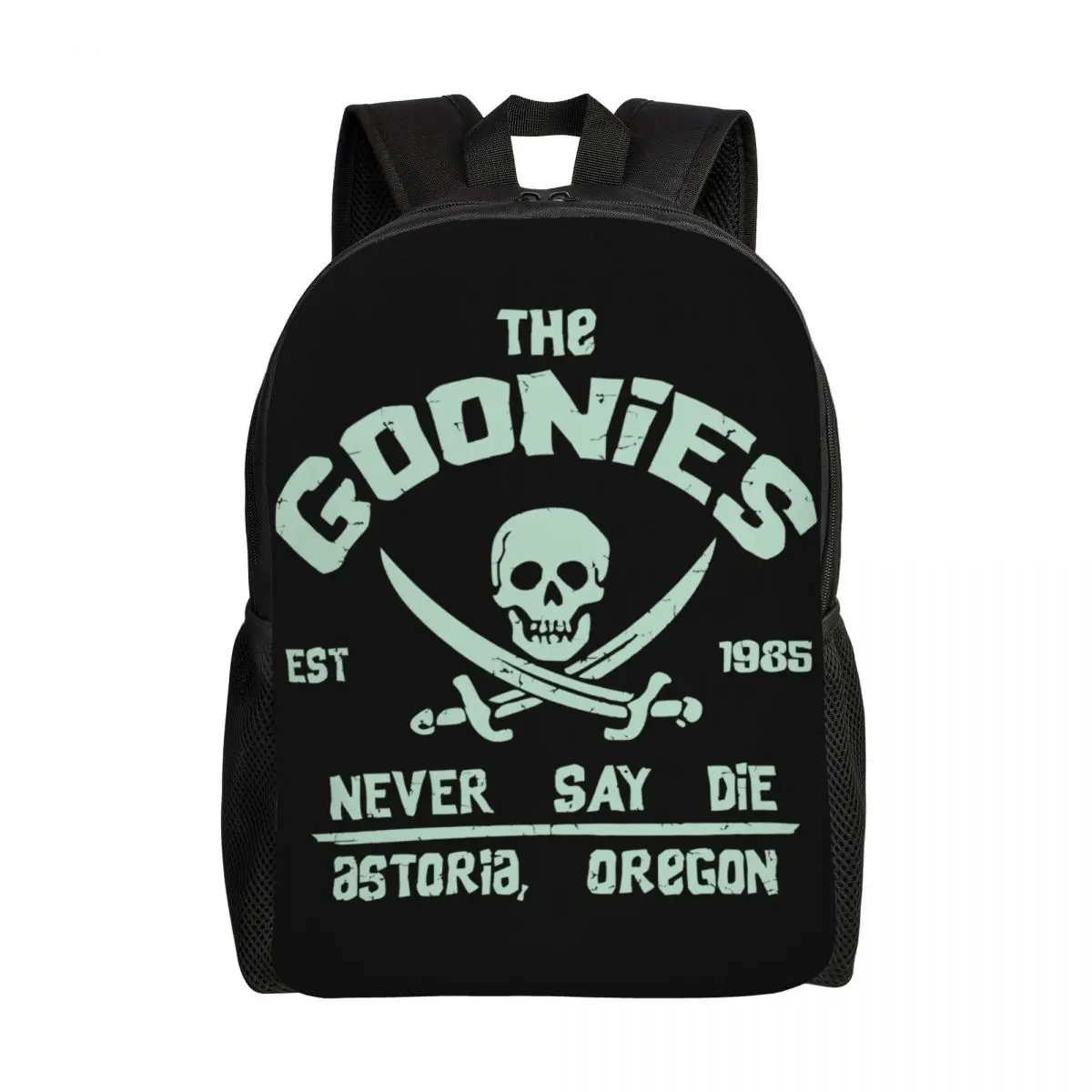 Customized The Goonies Never Say Die Backpack for Men Women College School Student Bookbag Fits 15 Inch Laptop Movie Film Bags