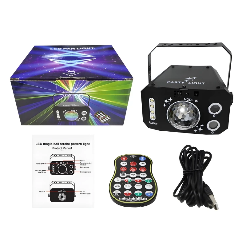 RGB Disco Ball Light com Controle de Voz, DJ Strobe Light, Party Light, Bar, Casamento, Boate, Decoração Interior e Exterior, 7 Lens