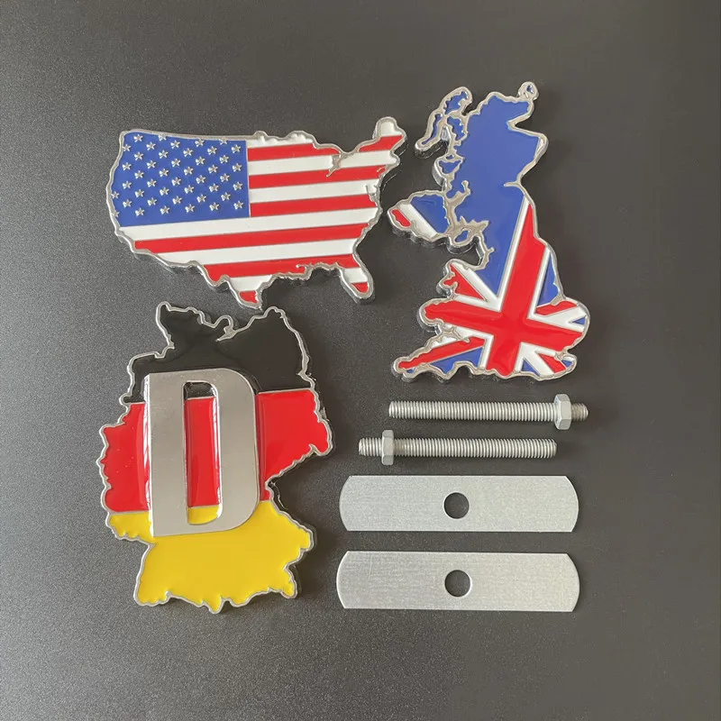 Universal 3D Metal Britain UK US America Germany National Flag Car Front Grille Emblem Badge Sticker Decals Styling Accessories