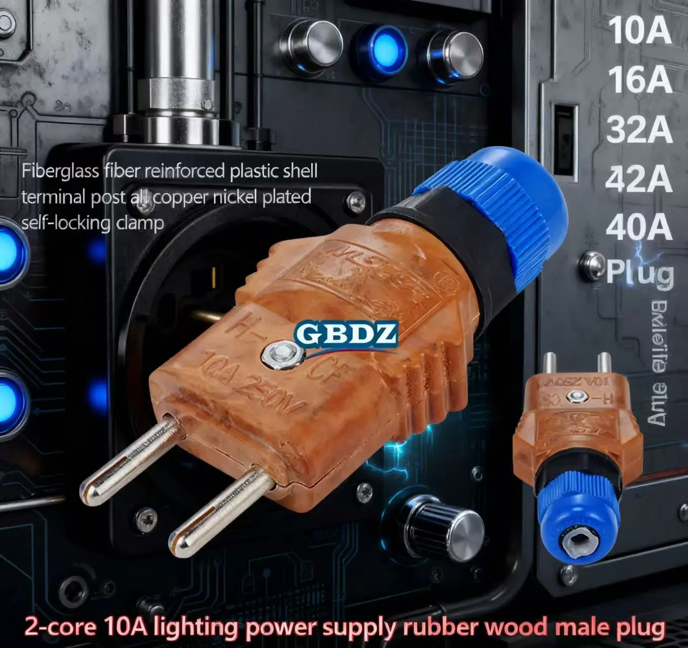 10A 32A 40A Pair Bakelite Plug Female-Male Connector Pro Lighting 2 round PIN Rewireable Socket Plug Set For Stage Lights Plug