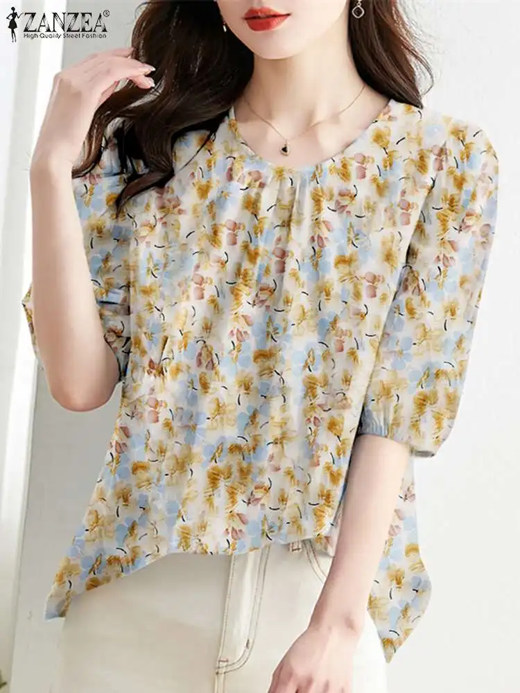 Bohemian Summer O Neck Half Sleeve Blouse 2024 ZANZEA Women Floral Printed Shirt Casual Holiday Party Tops Work Blusas Chemise