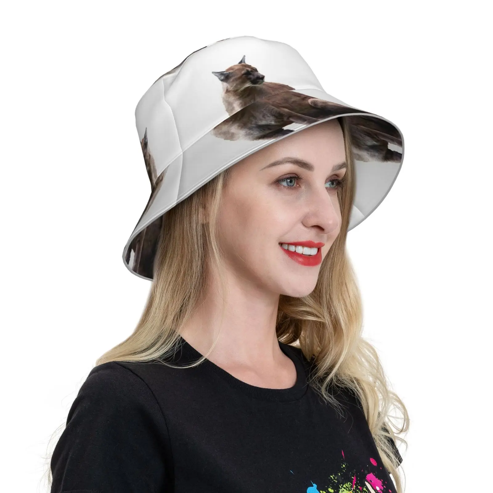 The Collar Bucket Hat Outdoor Sports Breathable Present Fashion Cap Collar Cougar Mountain Wildcat Animals Look Cougar Gaze