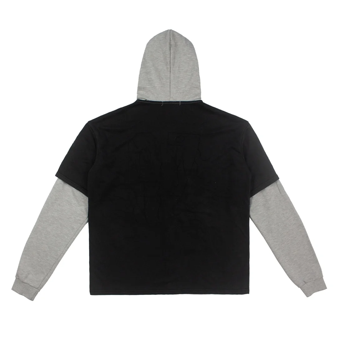 26FW SATOSHI NAKAMOTO Logo Embroidery Color Blocking Fake 2-pieces Women Men Hooded Hoodies Hiphop Men Casual Cotton Hoodie