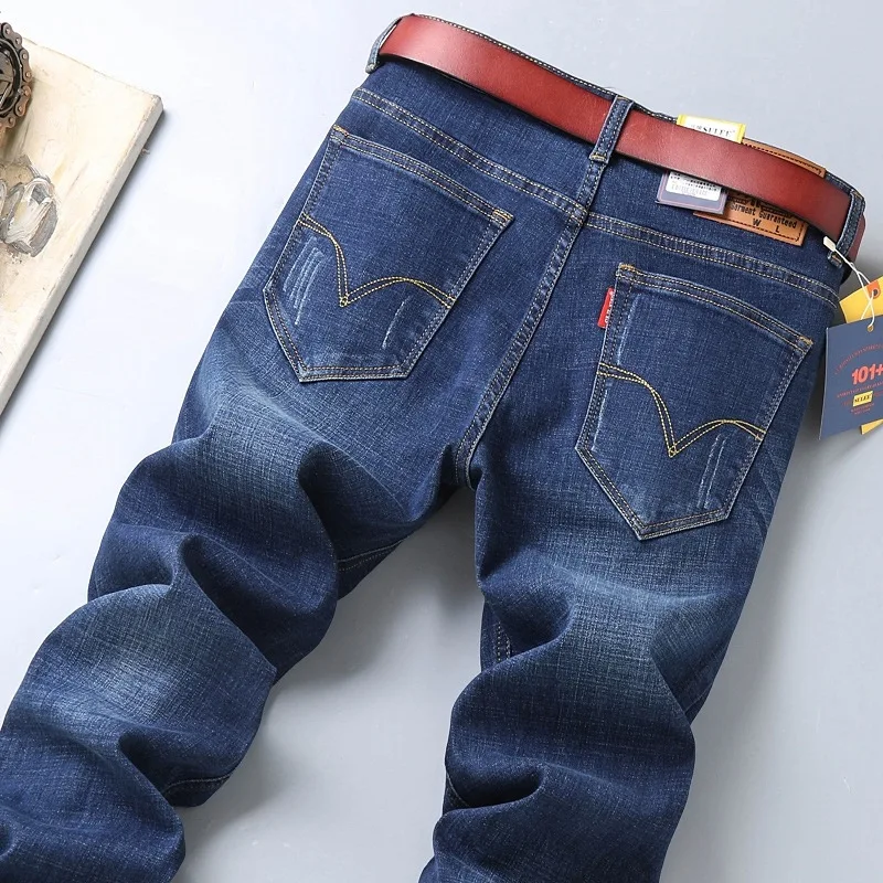 2023 Autumn and Winter Thick Jeans Men's Straight Slim Elastic Business Casual Korean Style Youth Pants Mens Jeans