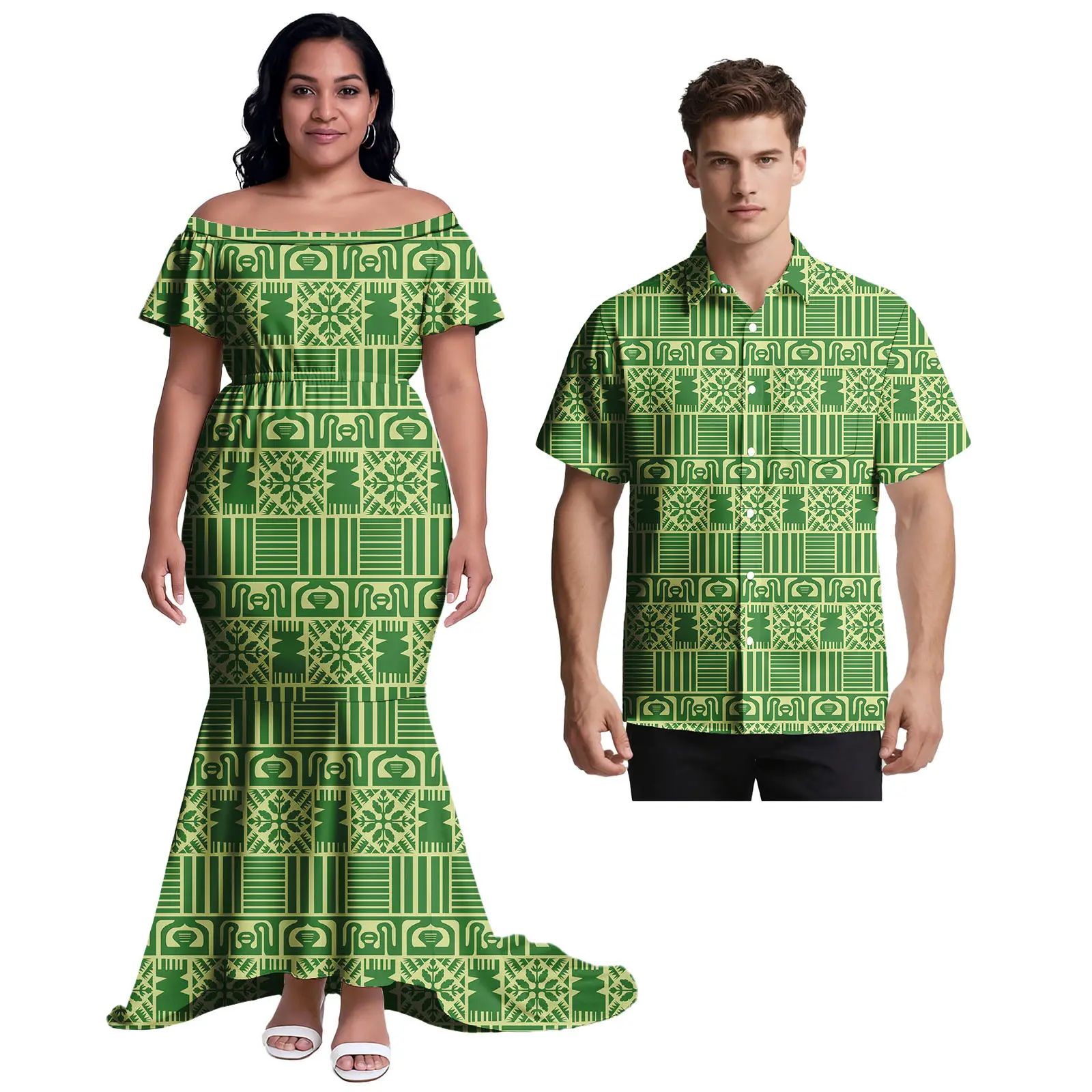 ساموا ملابس مخصصة هاواي الرجال ألوها تي شيرت البولينيزية المرأة فستان أنيق تابا العرقية نمط مجموعات من الأزواج مجموعات غير رسمية #1