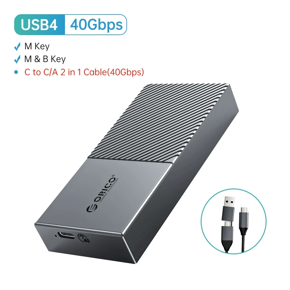 ORICO 40Gbps M.2 NVMe SSD-behuizing, Thunderbolt 4/3 USB3.2 Type-C M.2 NVMe-adapter voor M.2 NVME PCIE, aluminium behuizing.